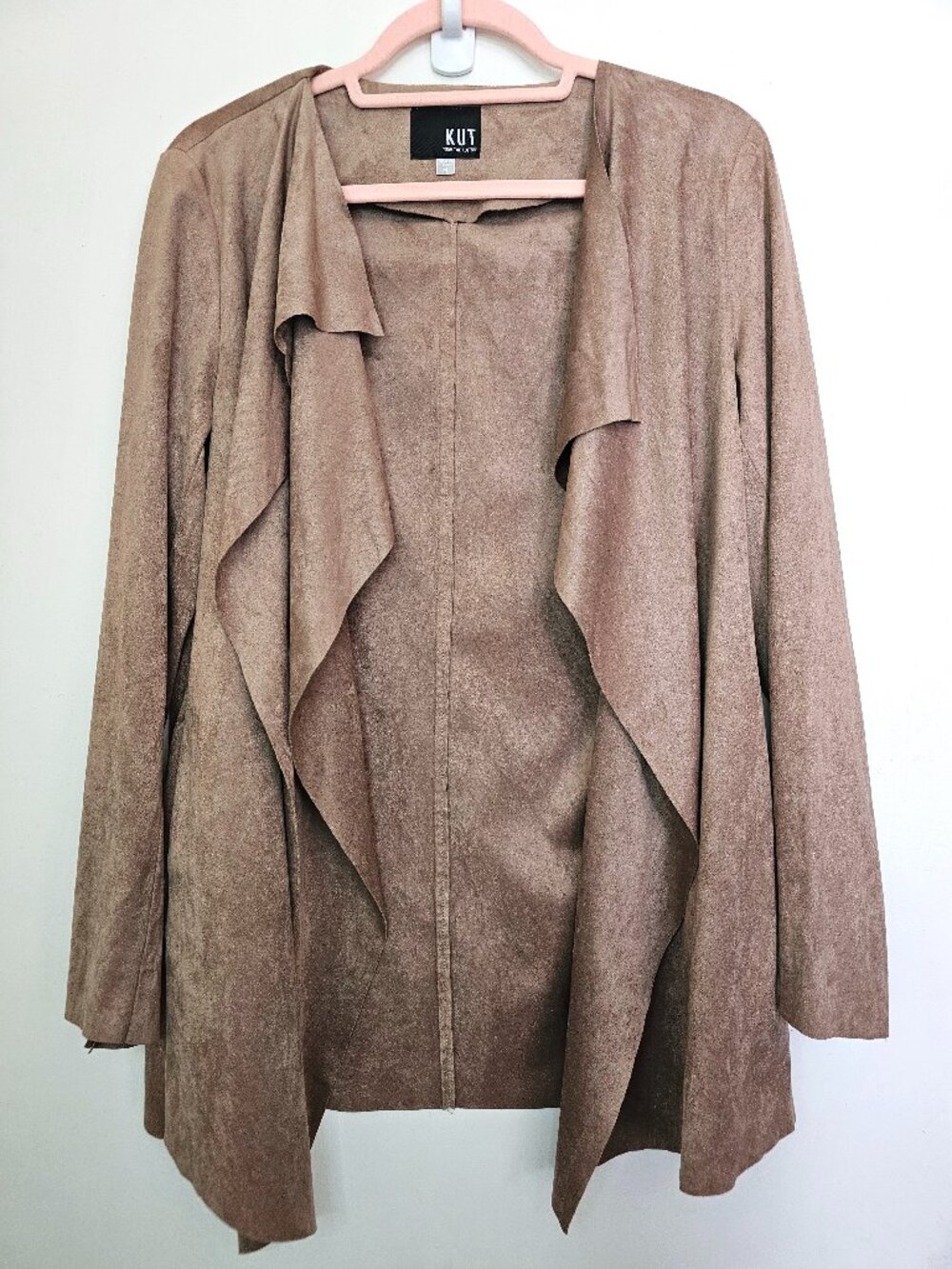 KUT From The Kloth Bernette Long Faux Suede Waterfall Drape Cardigan Jacket Wrap - Picture 2 of 12